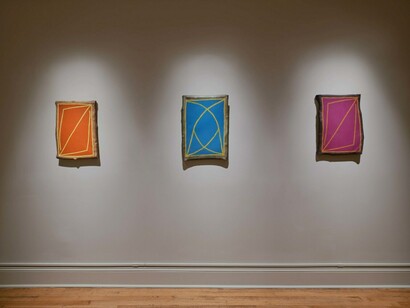 Peter Young, Stick paintings, 1970, exhibition view. Courtesy of Craig Starr Gallery 
