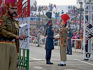 ‘Beating Retreat’ ceremony held at the Wagah Border Post on the Indo-Pakistan international crossing near Amritsar, India