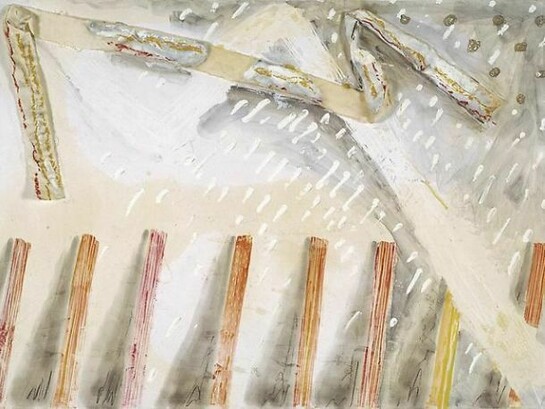 Fausto Melotti, Untitled, 1975, Plaster, mixed media, and tissue, 19 3/4 x 27 1/2 x 1 in; 50 x 70 x 2.5 cm, Signed, lower right: Melotti