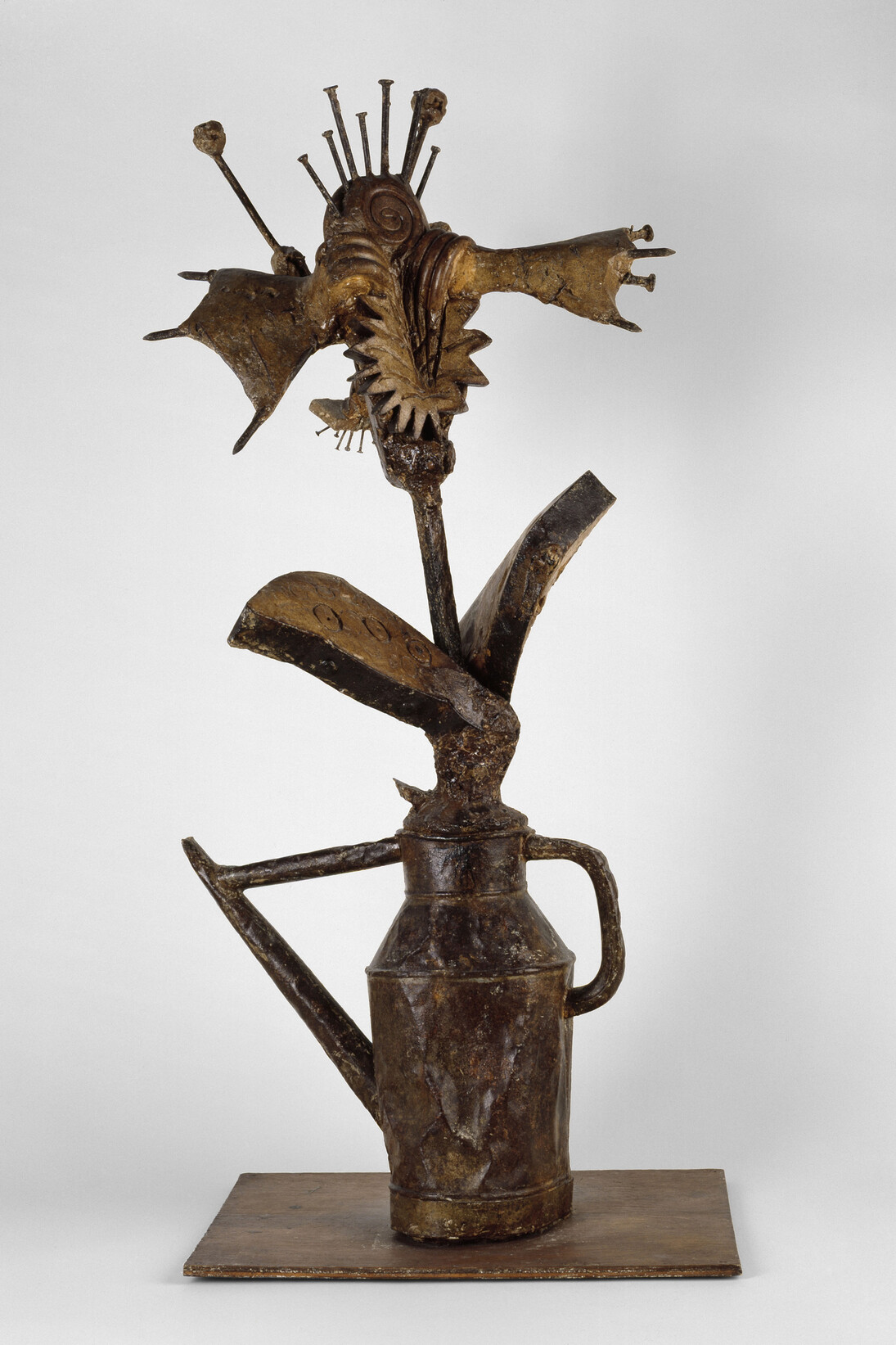 Pablo Picasso (Spanish, 1881–1973), Flowery Watering Can, Paris, 1951–52, Plaster with watering can, metal parts, nails, and wood, 33 11/16 × 16 9/16 × 14 15/16 in, (85.5 × 42 × 38 cm), Musée national Picasso–Paris © 2015 Estate of Pablo Picasso/Artists Rights Society (ARS), New York