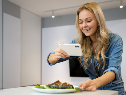 Foodie compartiendo su almuerzo. Foodie son las personas aficionadas “a la comida, la cocina y todo lo que se mueve en torno a ese mundo”