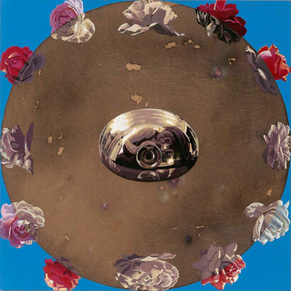 Catherine Barron, Shush, quiet my heart, acrylic ink on 12-inch bakelite record