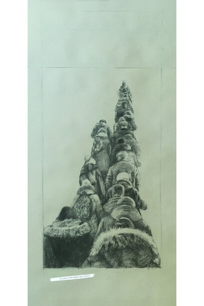 Olga Chernysheva, Escalator with added space above. Charcoal on paper, 2015, Courtesy the artist and GRAD