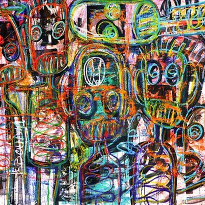 Aboudia, Sculptured Children (detail), 47x55 in., 2014