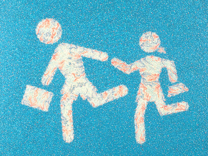 School, detail. Acrylic tempera on canvas, 100 x 100 cm, 39,4 x 39,4 in., 2000