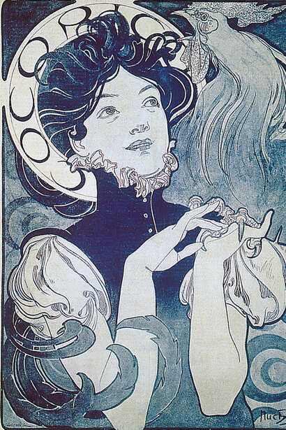 Alphonse Mucha, 1860-1939, Czech.
Cocorico, magazine cover, issue no. 1, December 1898, Mucha Museum, Prague, Art Nouveau
