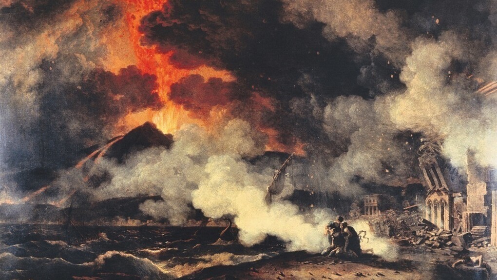 Pierre-Henri de Valenciennes,
Eruzione del Vesuvio del 24 agosto dell’anno 79 d.C., sotto il regno di Tito,
1813. Olio su tela, 148 x 196 cm,
Toulouse, Musée des Augustins