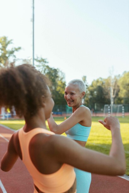 Two women doing exercises together