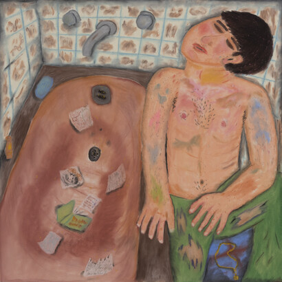 Vas a encontrar las respuestas en tus huesos, 2019. Pastel chalk on paper,100 x 100 cm. © Ulises Mazzucca. Courtesy of Isabel Croxatto Galería.   