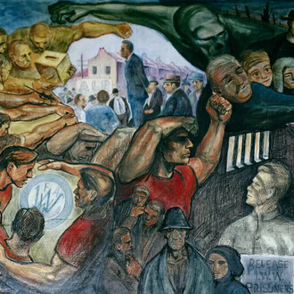 Rod Shaw, Harry McDonald, Evelyn Walters (Healy), Vi Campbell (Collings), Sonny Glynn, Pat Graham, Clem Millward, Harry Reade and Ralph Sawyer, The Wharfies mural, between 1953 and about 1965. Courtesy of Australian National Maritime Museum