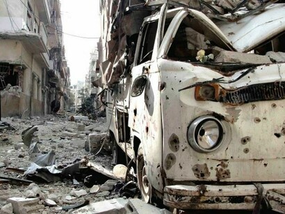 A van, completely destroyed