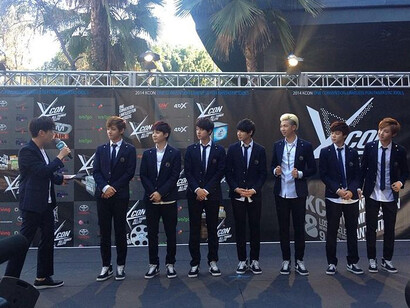 BTS on the red carpet at the 2014 KCON Music Festival, South Korea
