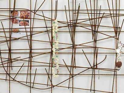 Jack Lavender, Dreams Chunky 6 2013, Metal, shells, magnets, rocks, paint, laminated print, hooks, 100x162x18 cm, 39.4x63.8x7.1 ins, AP-LAVEJ-00076