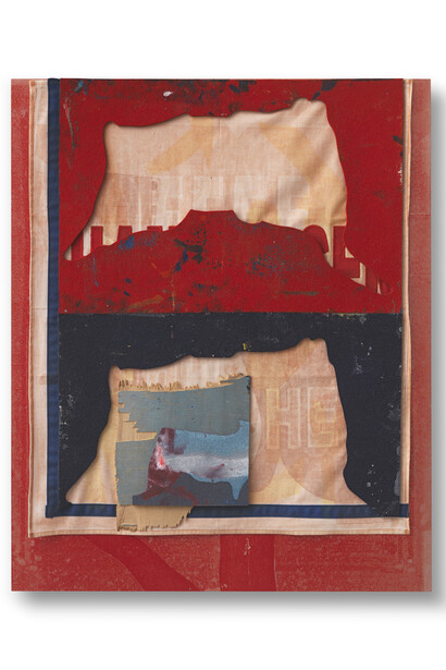 Arturo Herrera, Untitled  (Red/Blue Hamburger), 2014, Mixed media on aluminium, 33.5 x 27.5 inches, 85 x 70 cm