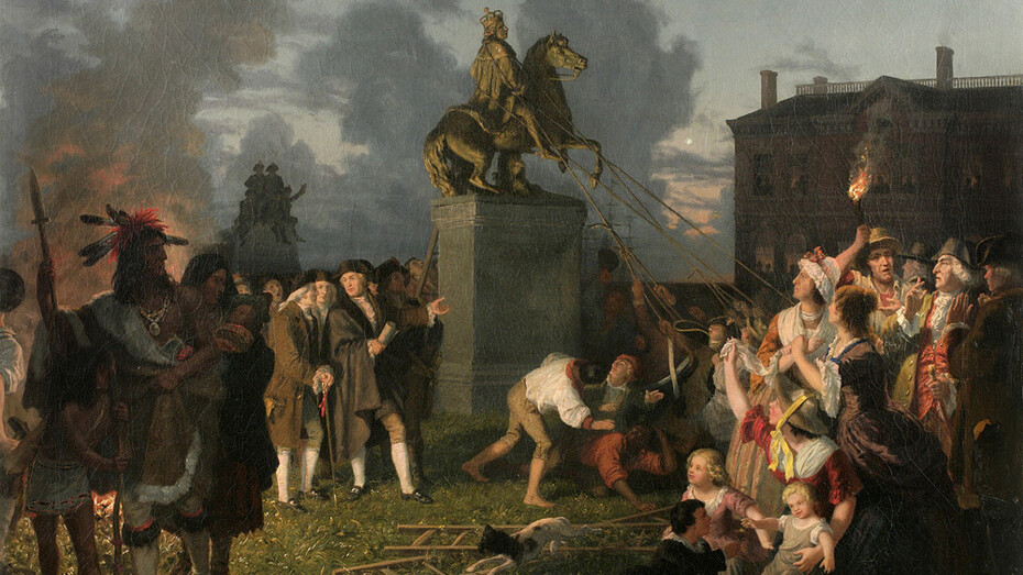 Johannes Adam Simon Oertel, Pulling down the statue of King George III (detail). Courtesy of the New York Historical