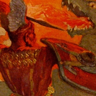 Detalle de «Odín luchando contra Fenrir», 1905, Doepler