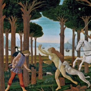 Escenas de La historia de Nastagio degli Onesti 1483. Técnica mixta sobre tabla, 83 x 138 cm.