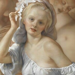 John Currin, Detail of Tapestry, 2013, oil on canvas, 46 1/8 x 34 inches (117.2 x 86.4 cm)