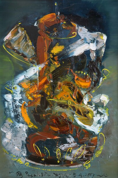 Pupuk Daru Purnomo, Kincir Angin Pallet, 2017, oil on canvas, 144 x 98 cm © Pupuk Daru Purnomo, Courtesy of Mizuma Gallery