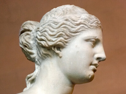 El rostro de la Venus de Milo expresa pasividad pues está colocado de perfil, y el pelo está realizado de una forma simple, con leve trabajo al trépano, pues aparece recogido