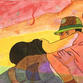 Karla Diaz, Moms Crossing (detail), 2021, Watercolor and ink on paper, 18 x 24 in. Courtesy of the artist and Luis De Jesus Gallery