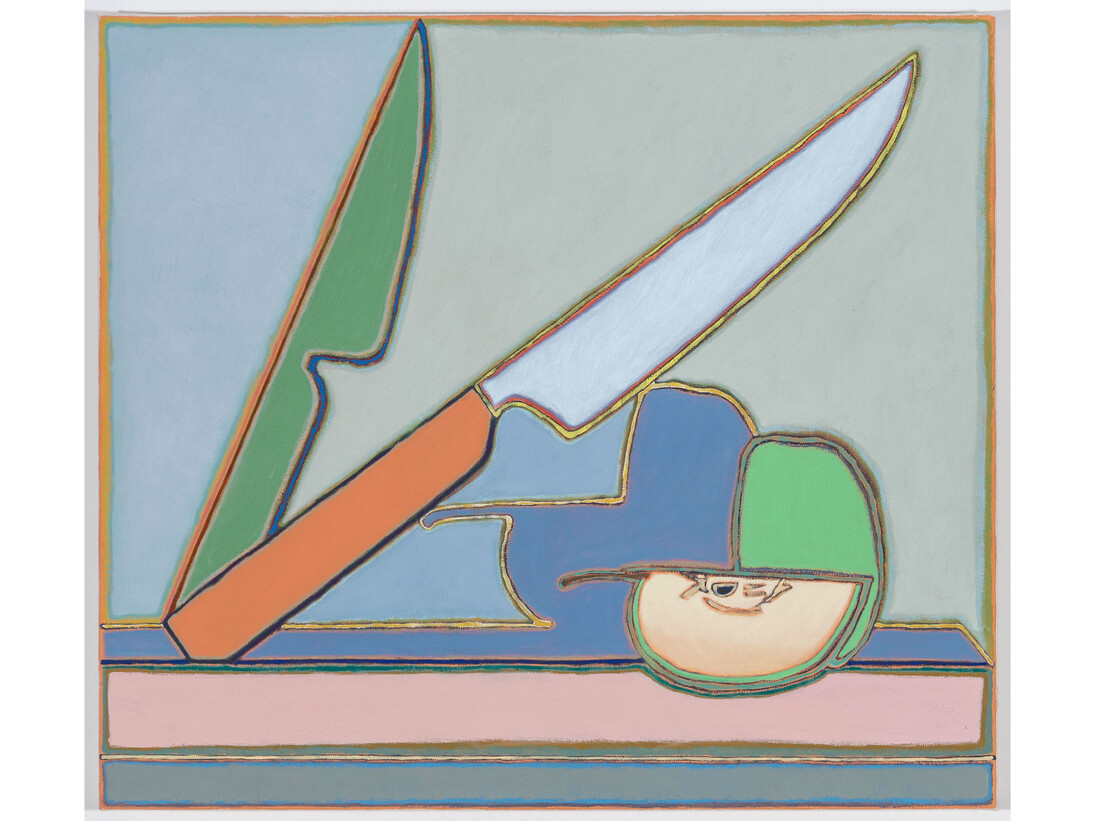 Holly Coulis, Knives and Apple, 2014, Oil on linen, 16” x 18”