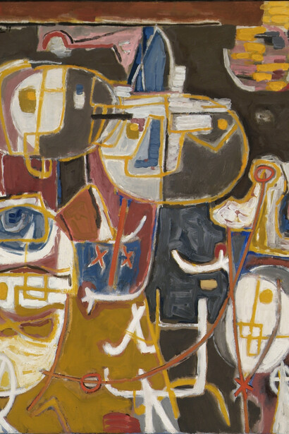 Corneille Fable païenne, 1949 [Pagan Fable]
Oil on canvas, 31 1/2 x 27 3/8 inches, Collection Cobra Museum of Modern Art, Amstelveen, 
Purchased with the support of de BankGiro Loterij and the Municipality of Amstelveen © 2015 Artists Rights Society (ARS), New York / ADAGP, Paris
Courtesy of Blum & Poe
