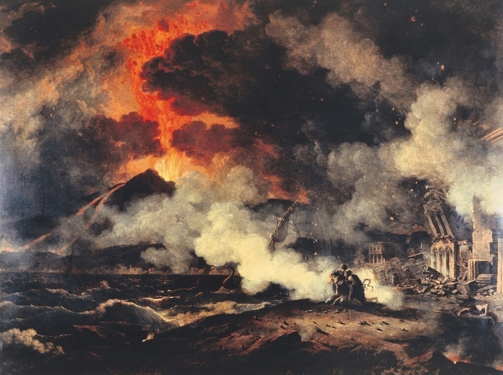 Pierre-Henri de Valenciennes,
Eruzione del Vesuvio del 24 agosto dell’anno 79 d.C., sotto il regno di Tito,
1813. Olio su tela, 148 x 196 cm, 
Toulouse, Musée des Augustins
