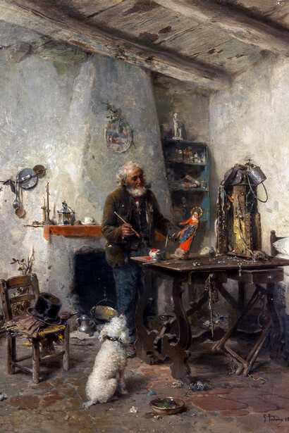 Gerolamo Induno, Il figurinaio, olio su tela, 47 x 36 cm