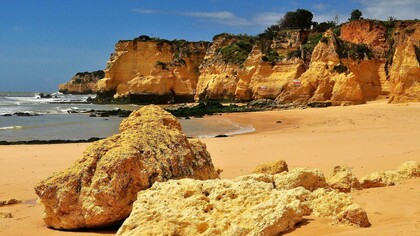 Coastal views in the Algarve, Portugal, where cliffs meet the Atlantic Ocean