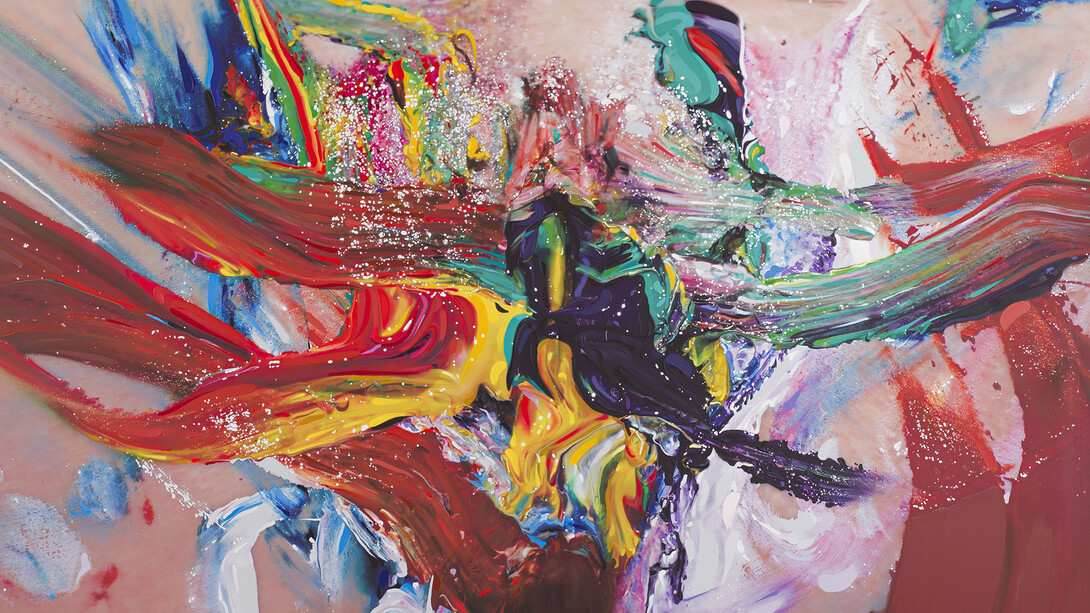 Jason Brooks, Origin V, 2015, Acrylic on canvas, 125.1 x 176.2 cm © Jason Brooks and courtesy Marlborough Contemporary. Photograph credit: Francis Ware