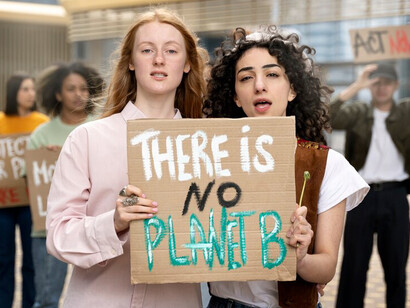 A collective march for global warming awareness, highlighting the principles of ecofeminism, environmental justice, and the synergy between gender equality and nature conservation
