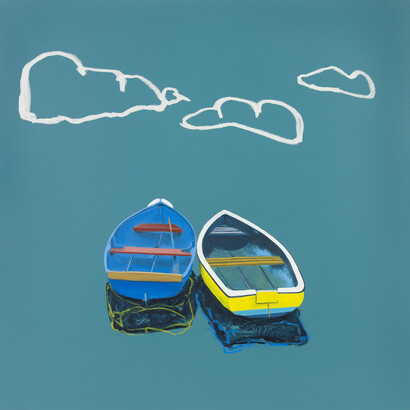 Adam Umbach, Flirty, 2023, oil, enamel, and oil stick on canvas, 48x48 inches. Courtesy of the artist and Cavalier Gallery