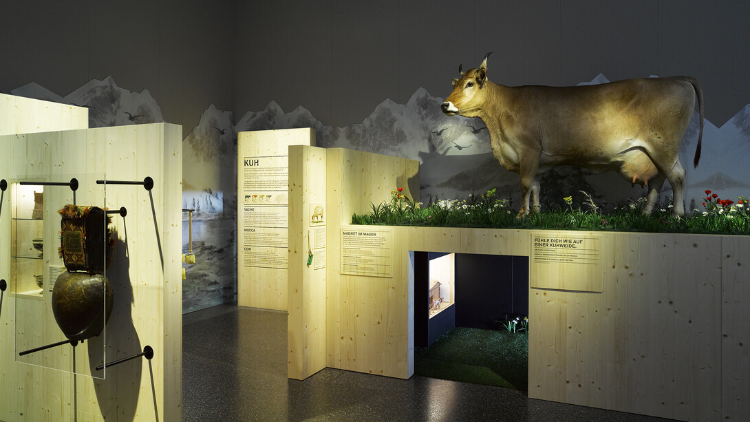 An artificial cow pasture invites children to play. © Swiss National Museum