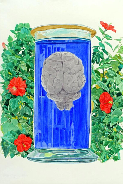 Bocal/cerveau 3, 57 x 38 cm, aquarelle sur papier Canson moulin du roy satin 300g, 2019