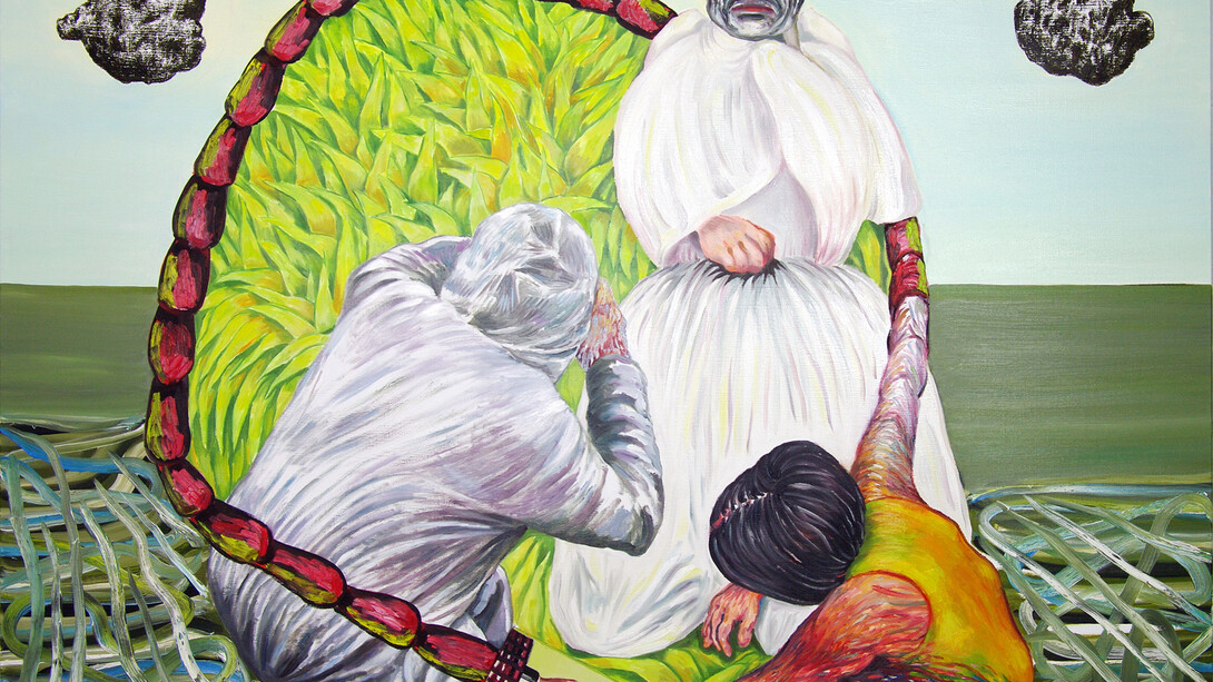 Raphaëlle Ricol, Alexandre au pays des merveilles, 2014, Huile sur toile, 160 x 200 cm, Courtesy Galerie Patricia Dorfmann, Paris