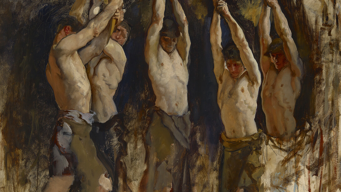 Edwin Austin Abbey, Figure study for "The spirit of Vulcan, genius of the workers in iron and steel" lunette in the rotunda of the Pennsylvania State Capitol at Harrisburg (detail), about 1902–08. Courtesy of the National Gallery © Image courtesy the Yale University Art Gallery