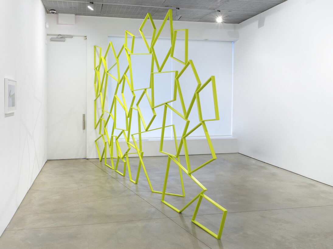 Isabel Nolan, What remains of an occasion that had not lasted, 2013; mild steel and PU Satin Lacquer, archival pigment print on Hahnemühle paper, framed, 572 x 295 x 55 cm / 225.2 x 116.1 x 21.7 element one, 43 x 57 cm / element two 16.9 x 22.4 in framed element two