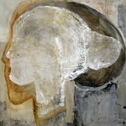 Melanie Wübbelmann, Double Identity, Mixed Media on Canvas, 39.5" x 39.5"