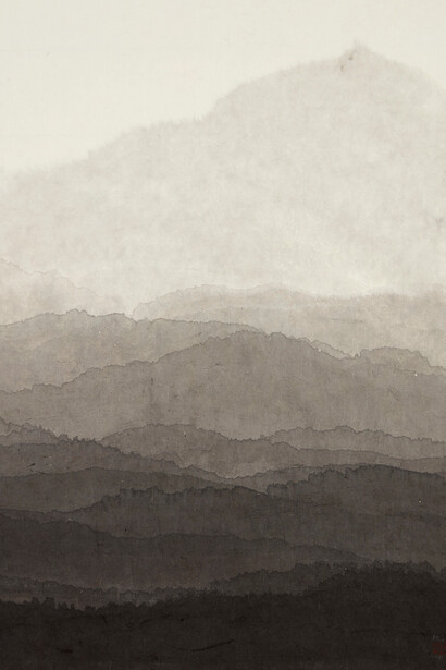 Minjung Kim, Mountain (detail), 2016. Ink on mulberry Hanji paper, 159 x 130 cm (62 5/8 x 51 1/8 in.) With frame: 178 x 149 x 6.5 cm (70 1/8 x 58 5/8 x 2 1/2 in.) Courtesy of Robilant + Voena Gallery 