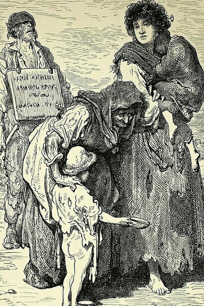"Beggars in Madridejos," etching, Gustave Doré, 1874