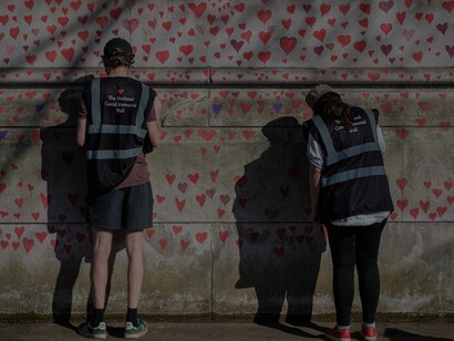 Drawing hearts on a wall as a form of practice and a daily reminder to self-love