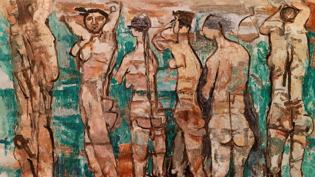 Fausto Pirandello, Bagnanti, 1972, olio su cartone, cm. 72x101,5