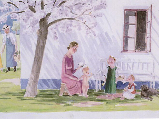 Jan Knap, Sacra famiglia, 2003, acquerello su carta, 45 x 56 cm, L'Ariete artecontemporanea, Bologna