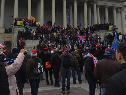 A crowd of Trump supporters gathered at the U.S. Capitol on January 6, 2021, leading to the breach of the building and the death of a rioter, USA