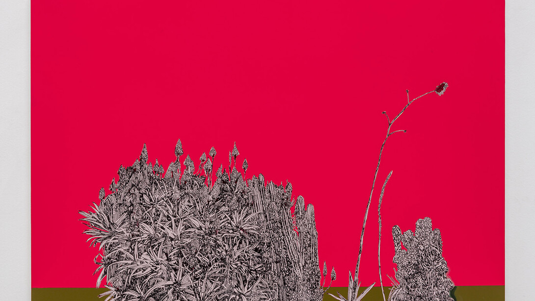 The Rattler, 2017, encre et huile sur bois, 71,12 x 93,98 x 3,81 cm. Courtesy of galerie Art : Concept