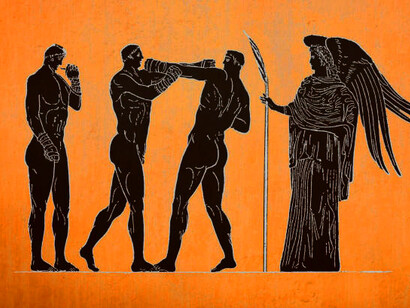 Boxing scene depicted on ancient Greek amphoras, showcasing early forms of sports