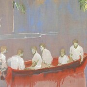 Peter Doig, Figures in Red Boat, 2005 - 2007, Oil on linen, 250 x 200 cm, DOI 55/00,  Courtesy of a private collection