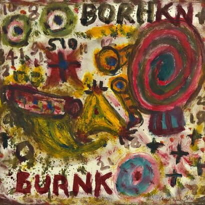 Alan Davie, Burnk opus OG.3804, 2012, oil on paper, 11 x 11 5/8 in/28 x 29.5 cm