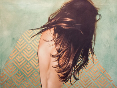 Antonella Cinelli, Esfoliazioni #5, 2021, cm 120X80, olio e polvere di ottone su tela, dettaglio